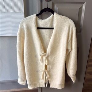 Cozy Cream Sweater with Tie Front